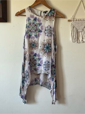 Desigual White Tunic with Floral Watercolor Print- XS PTP 19 inch